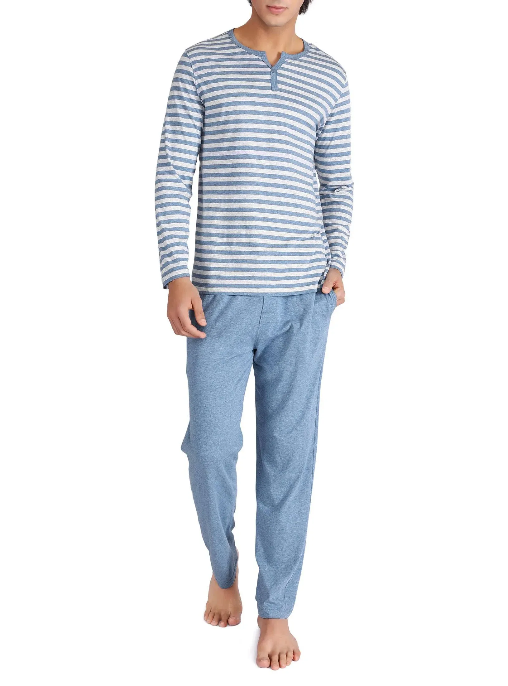 DAVID ARCHY Mens Pajamas Set Cotton Soft Sleepwear Long Sleeve Top & Bottoms PJs