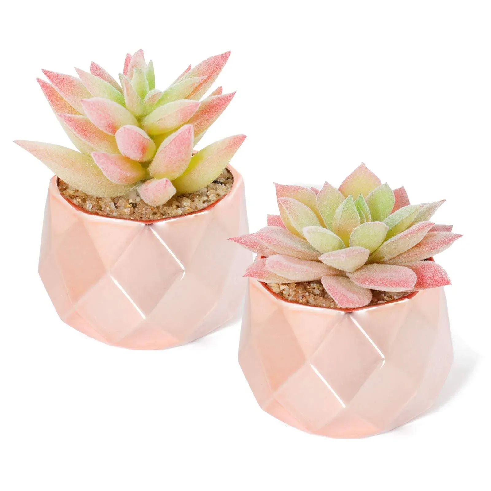 Lita Artificial Succulent Plants,Fake Succulents Small Plants in Pink Ceramic Potted for Indoor Decor Office Room Desk Decoration 2 Pots Valentine's