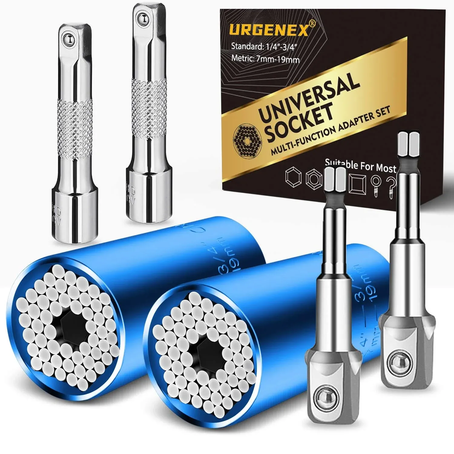 Universal Socket 1/4 inch-3/4 inch (7-19mm) Professional Sockets Tools 6pcs Multi ...