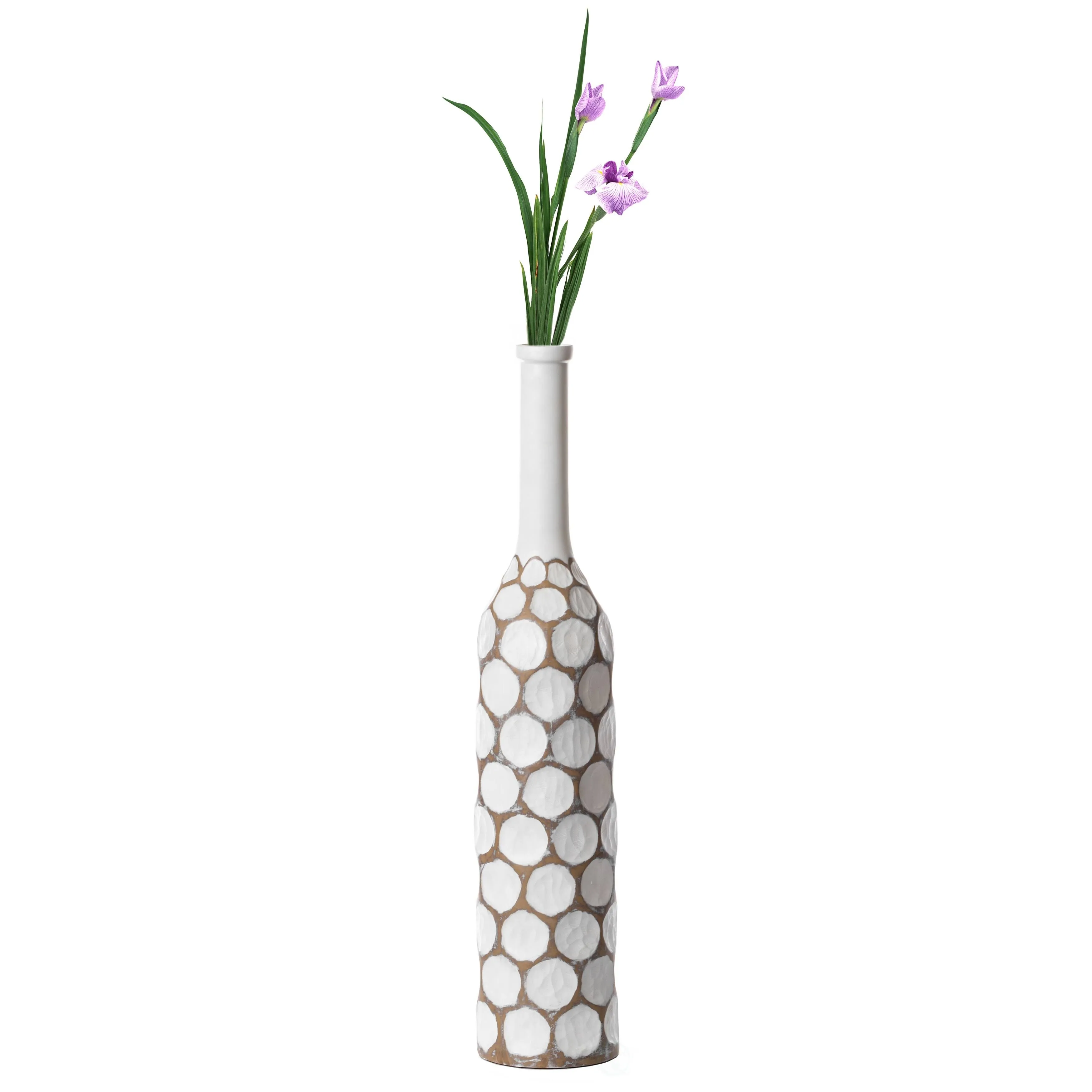 Decorative Contemporary Floor Vase White Carved Divot Bubble Design With Tall