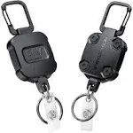 2 Pack ELV Self Retractable ID Badge Holder Key Reel, Heavy Duty, 32 Inches Cord, Carabiner Key Chain, Hold Up to 15 Keys and Tools (Black)