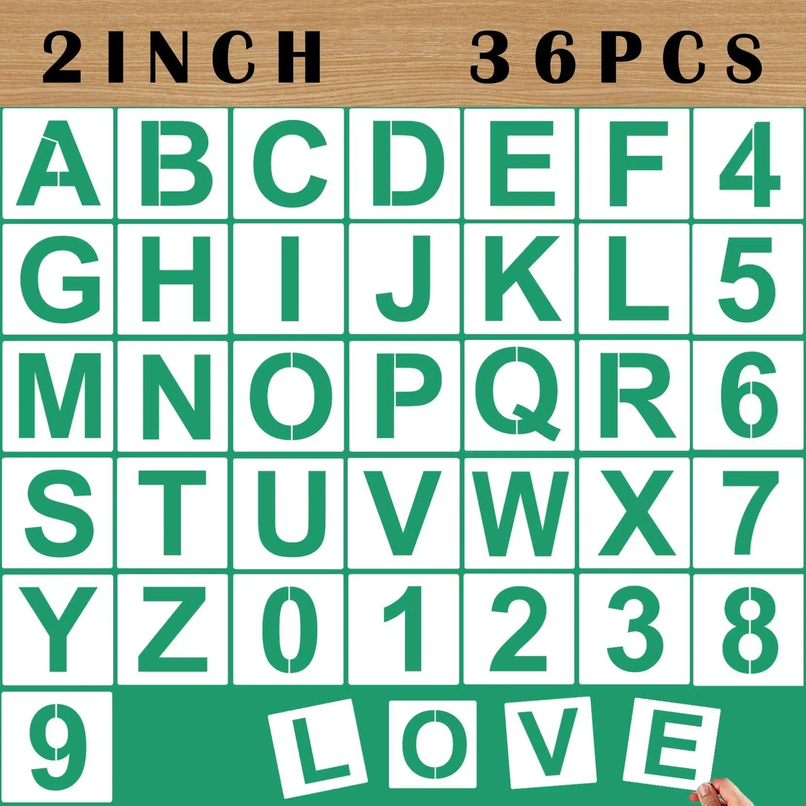 2'' Letter Stencils and Numbers, 36 Pcs Alphabet Art Craft Stencils, Reusable Plastic Number Templates Letter Stencils for Painting on Wood, Wall, Fabric, Rock, Chalkboard, Signage