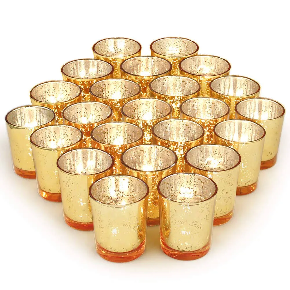 Volens Gold Votive Candle Holders, Mercury Glass Tealight Candle Holder Set of