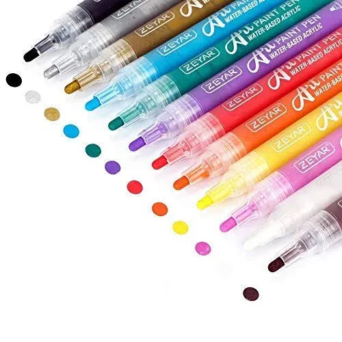 ZEYAR Acrylic Paint Pens for Rock Painting, 12 Colors, Water Based Medium Point, AP Certified, Assorted Colors,Odorless,Acid Free,Non-Toxic and Safe