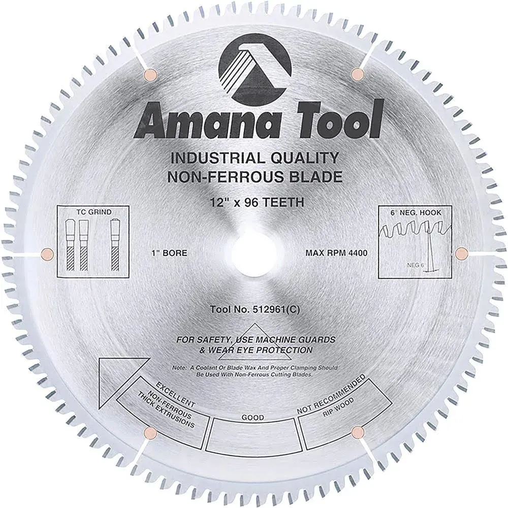 Amana Tool - 512961 Carbide Tipped Aluminum & Non-Ferrous Metals 12" Dia x 96T TCG