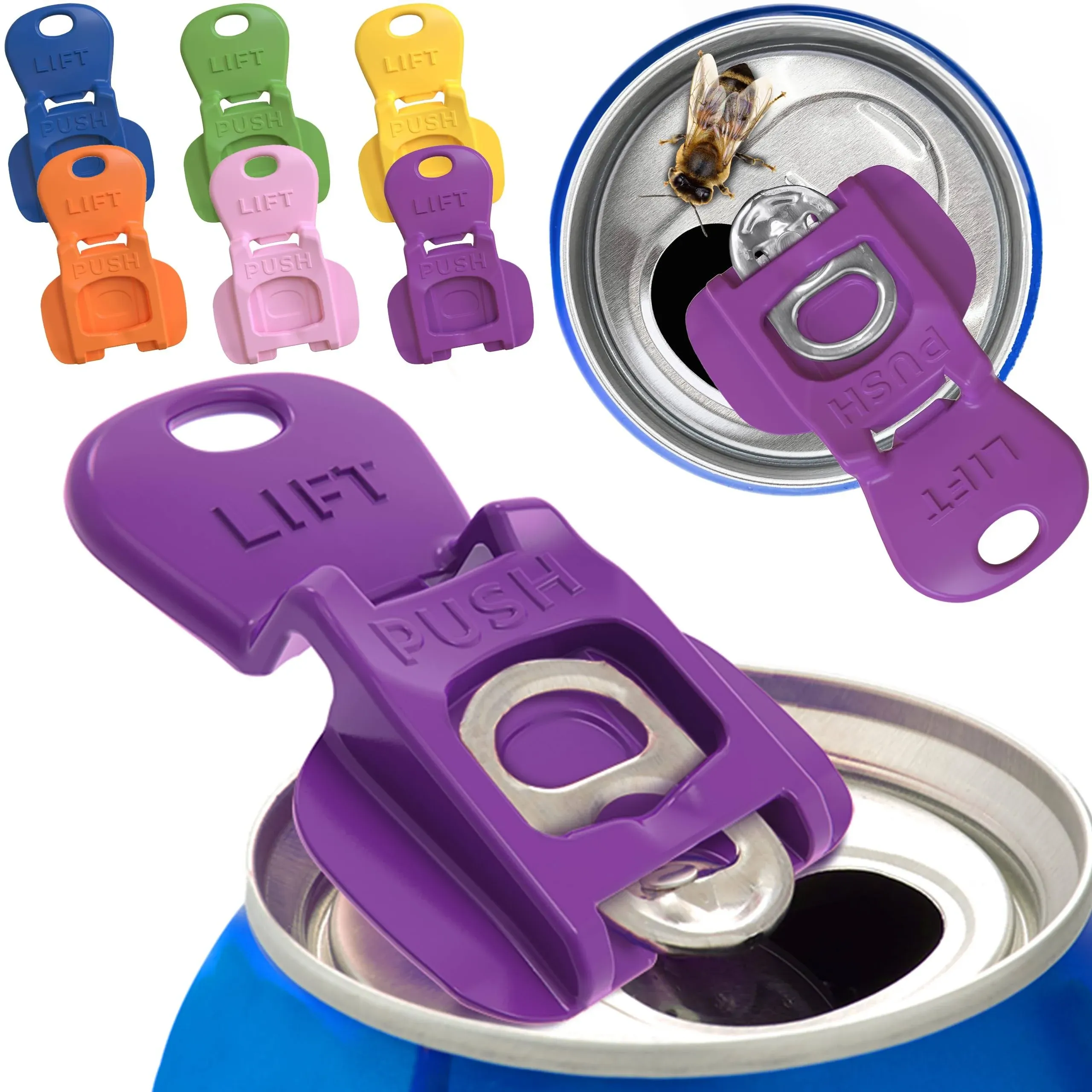 Complete Cover Easy Tab Opener New and Improved 6PK Beverage Barricade 2.0 by Avant Grub. Colorful Drink Can Protector Cap for Soda, Beer, Coke Shields From Bugs, Bees, Dust at the Party, BBQ, Beach