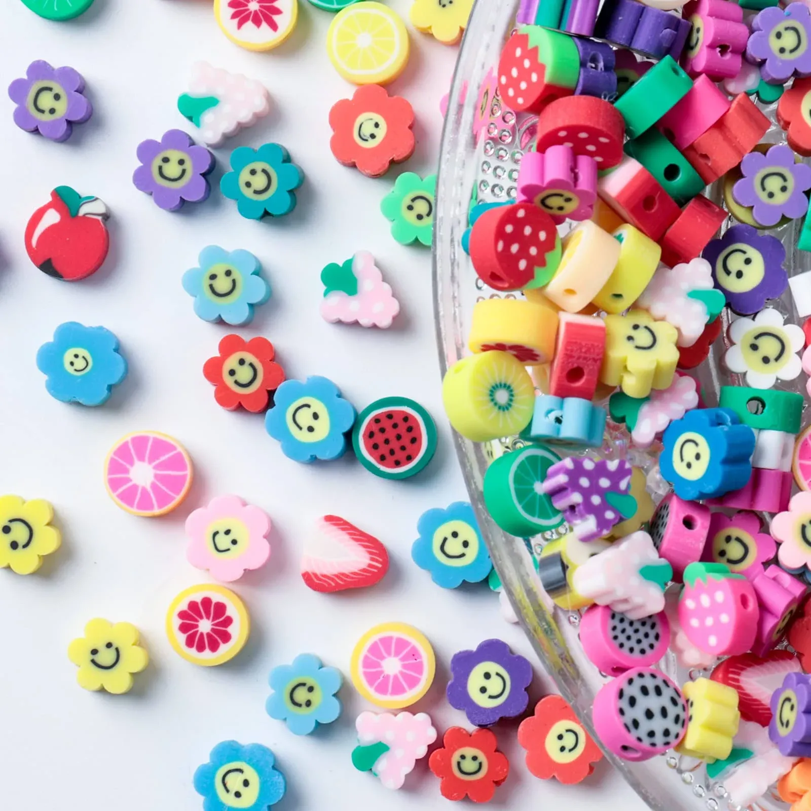 Ninelimi 200pcs Mixed Fruit Spacer Beads Smile Face Beads Color Polymer Clay ...