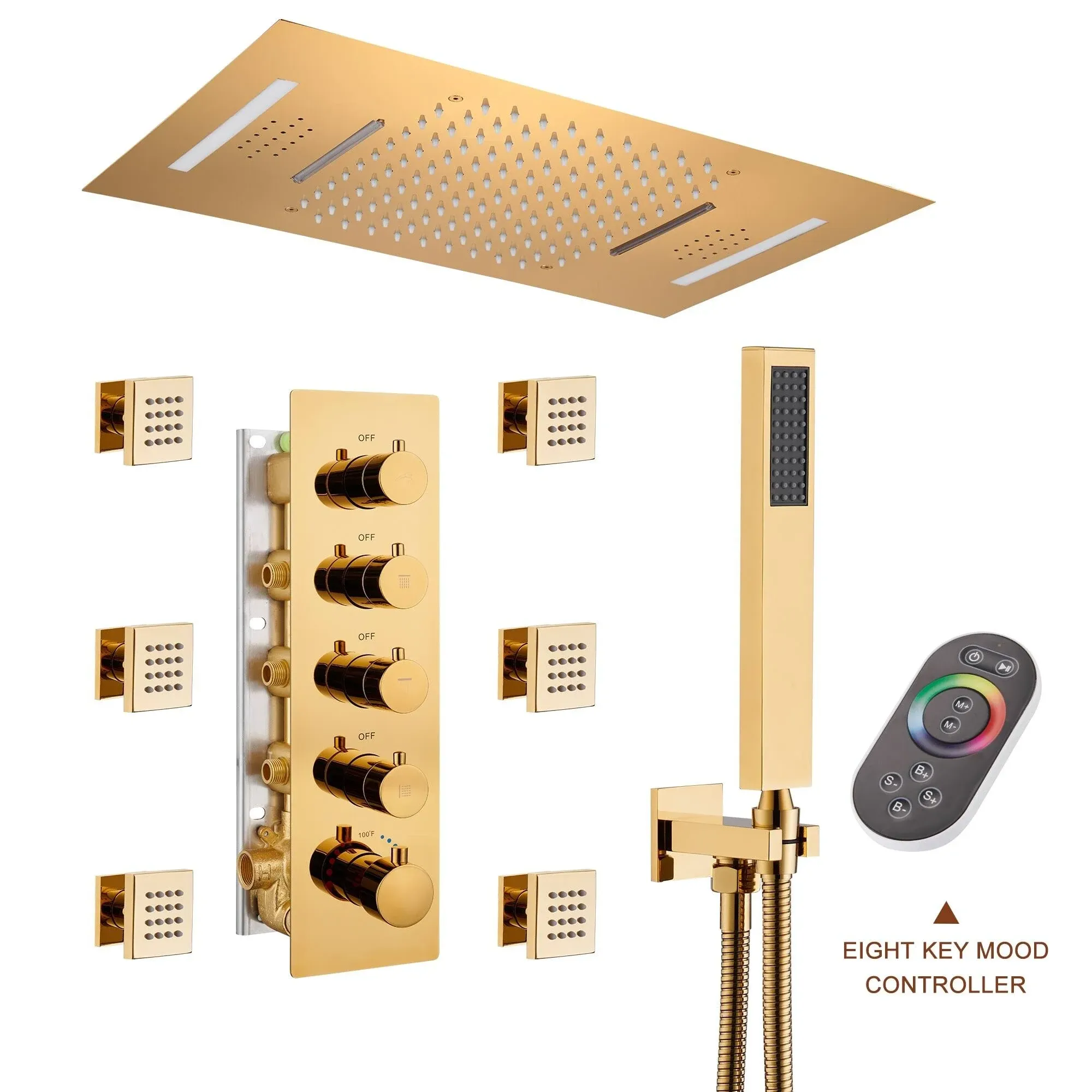 Luxury 4-Way Thermostatic Shower System with LED and Music Player