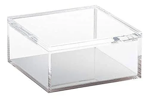 OfficeGoods Acrylic Desk Organizer w/Silver Base – Functional & Elegant Odds & Ends Box for Display or Storage – Perfect for Home or Office, Kitchen, Bathroom Vanity, Curio Display - Extra Large