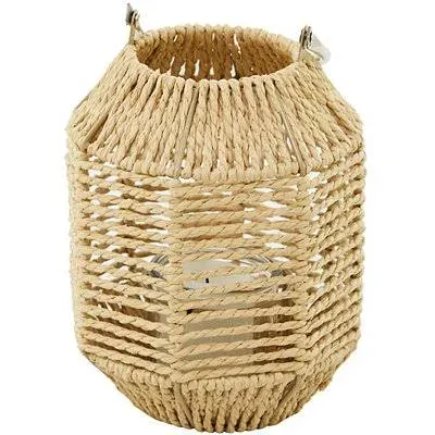 Woven Lantern with Glass Holder, 9in., Brown, 9 , Metal/Glass | Kirkland's Home