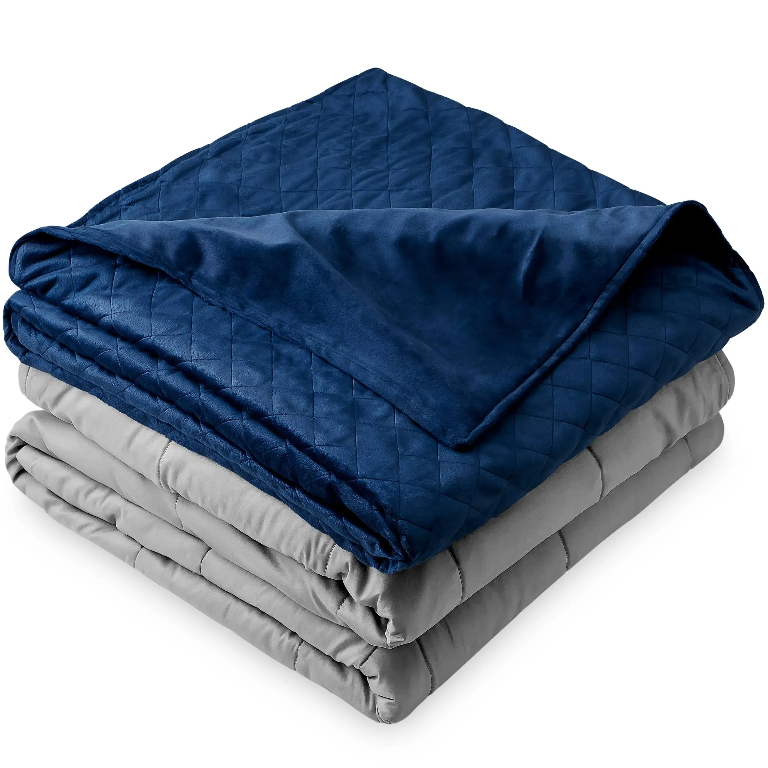 Bare Home Weighted Blanket with Cover - Improved Heavy Dark Blue w/ Quilted Cove