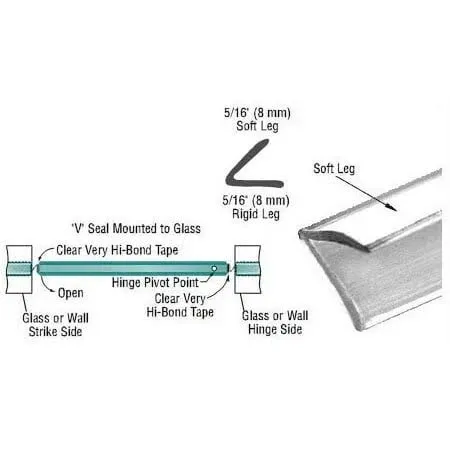 CRL Vinyl Edge &#034;V&#034; Seal with Pre-Applied Tape for 1/4&#034; Max Gap - 95 in - 5 Pack