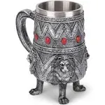 Cottage Garden Lion Antique Silver Jeweled 14 Ounce Resin Goblet Chalice Mug