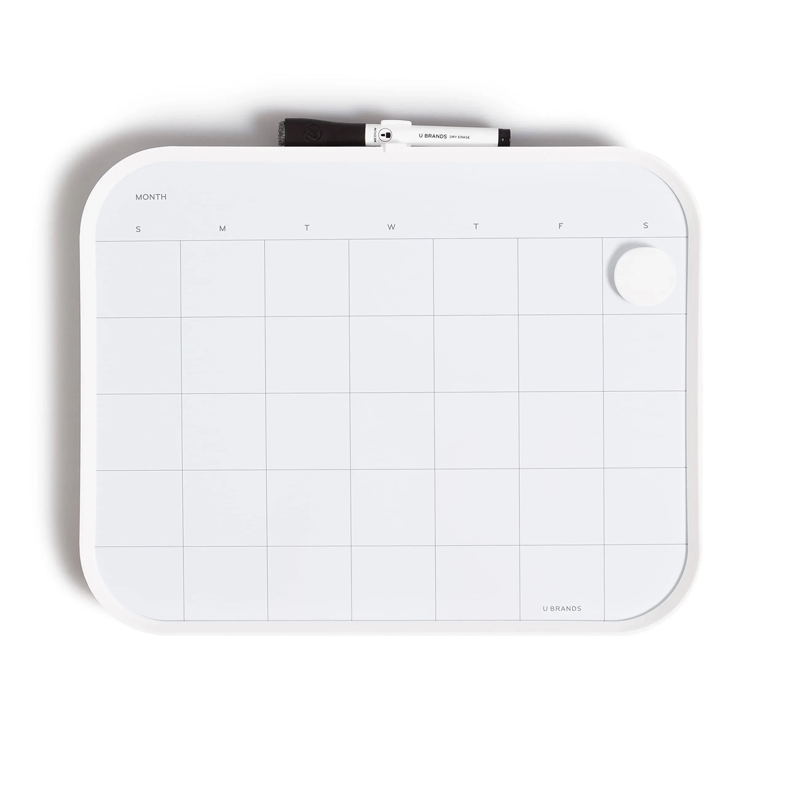 U Brands Modern Magnetic Dry Erase Calendar Board, 14"x11", White Frame, includes Marker and Magnet