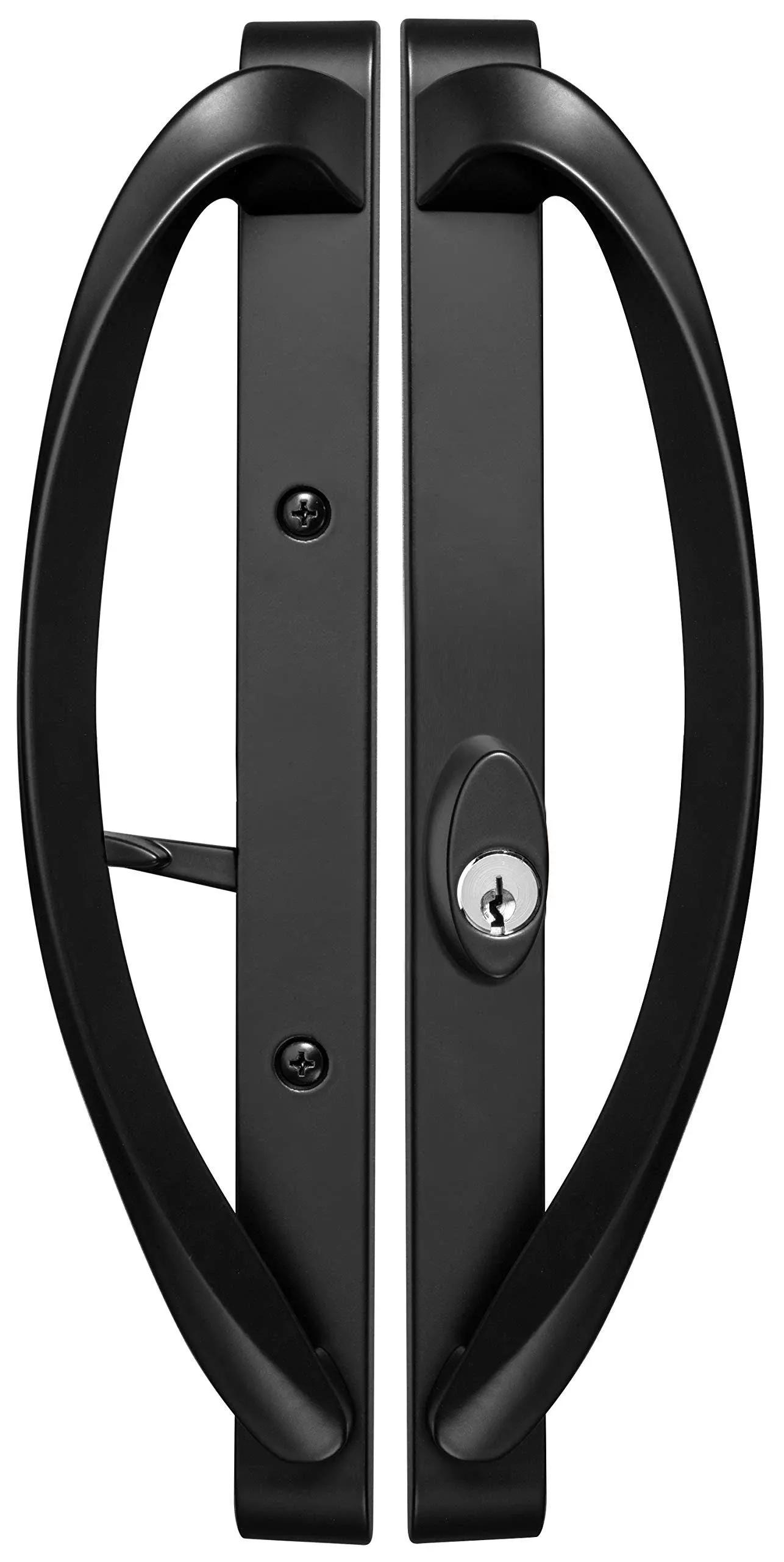 Rockwell Security Modena Contemporary Sliding Door Offset Keylock Handle Set in Matte Black Fits 3-15 16 inch CTC Screw Holes at MechanicSurplus.com