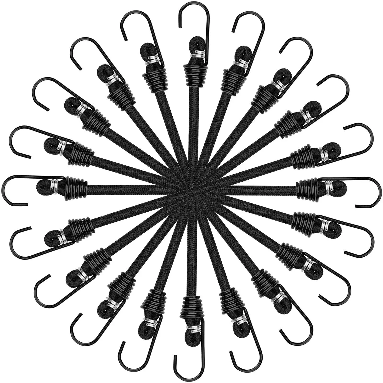 Small Bungee Cords with Hooks - 6 Inch Mini Black Bungee Cords, 10 Pcs