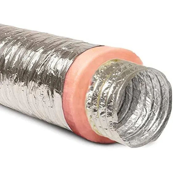 HVAC Premium 6'' Inch Flexible Aluminum Ducting Hose Insulated R-8.0 Air Duct Pipe for for Heavy Duty HVAC & Exhaust Ductwork Insulation - 25' Feet Long