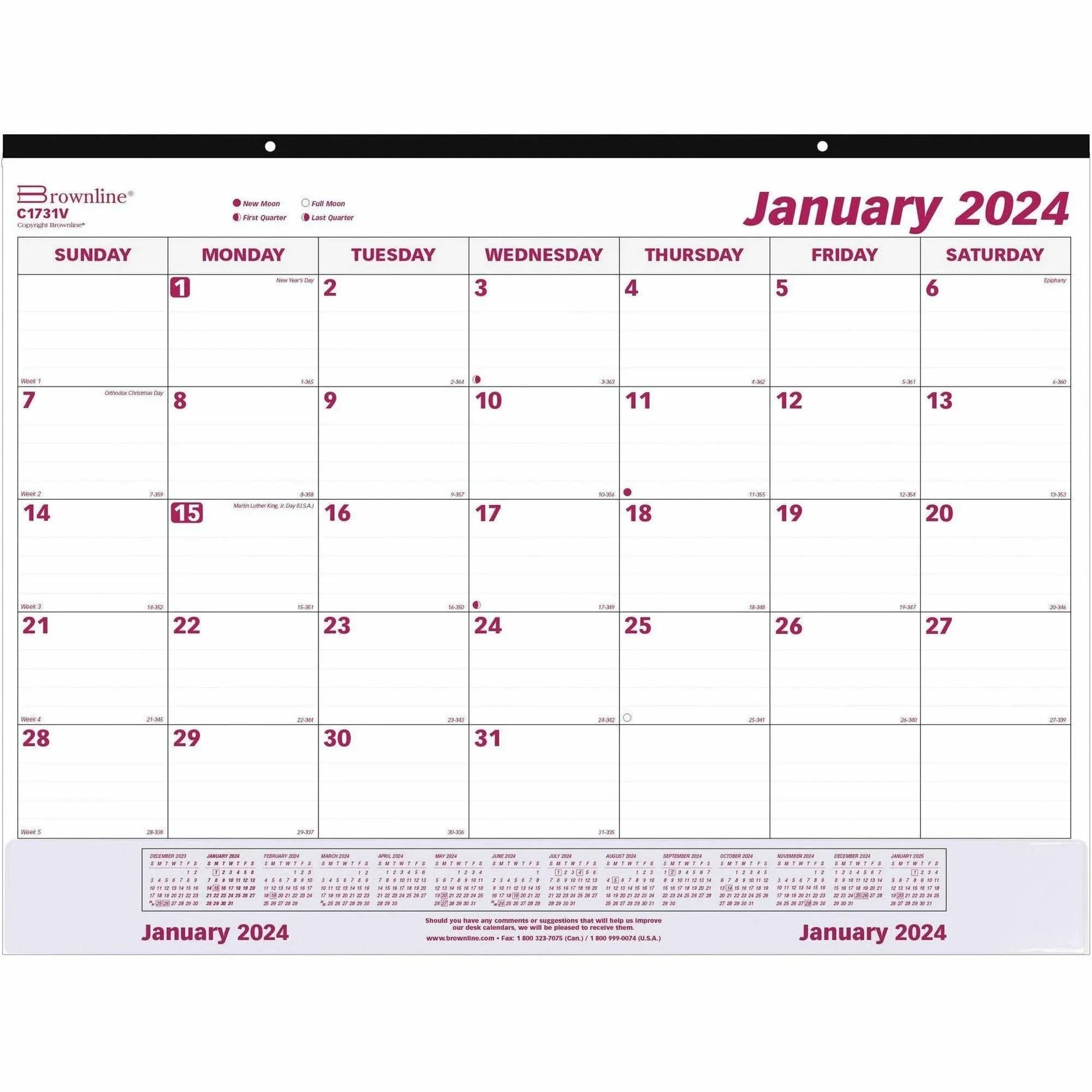 Brownline 2024 Monthly Desk Pad Calendar with Clear Vinyl Strip 12 Months Jan...