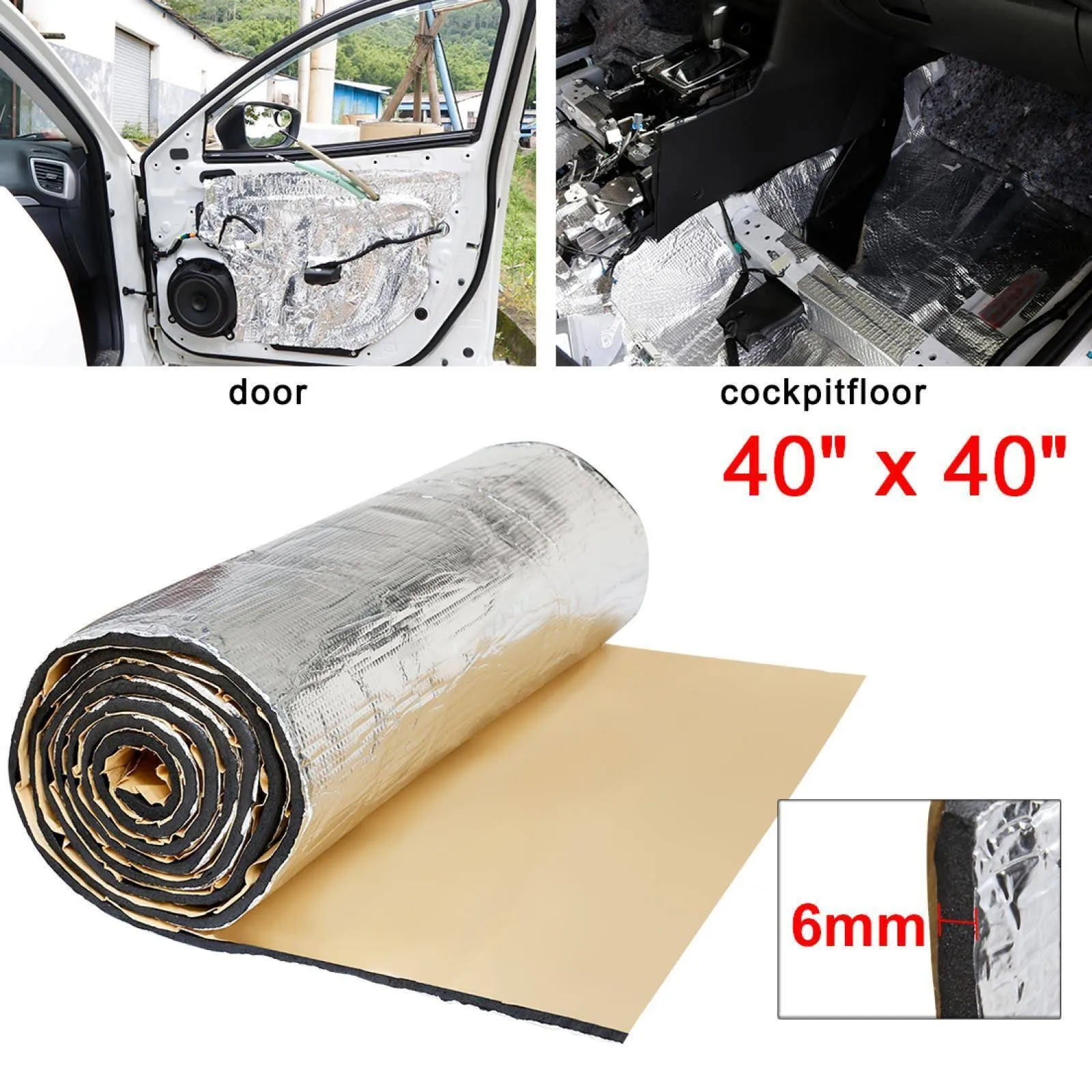 236mil 10.76sqft Auto Floor Sound Deadener Heat Insulation Deadening Mat 40&#034;x40&#034;