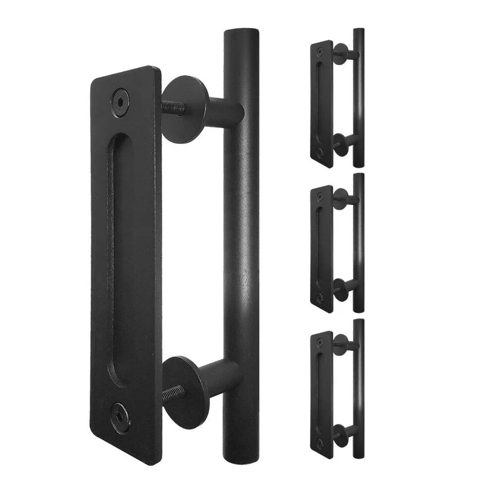 S&Z TOPHAND® 12 Inch Sliding Barn Door Handles Black Hardware, Set Black Powder Coated Finish Round Shape - Fit 1 3/8-1 3/4" Thickness Door Panel, Heavy Duty Solid Steel Gate (4, Black)