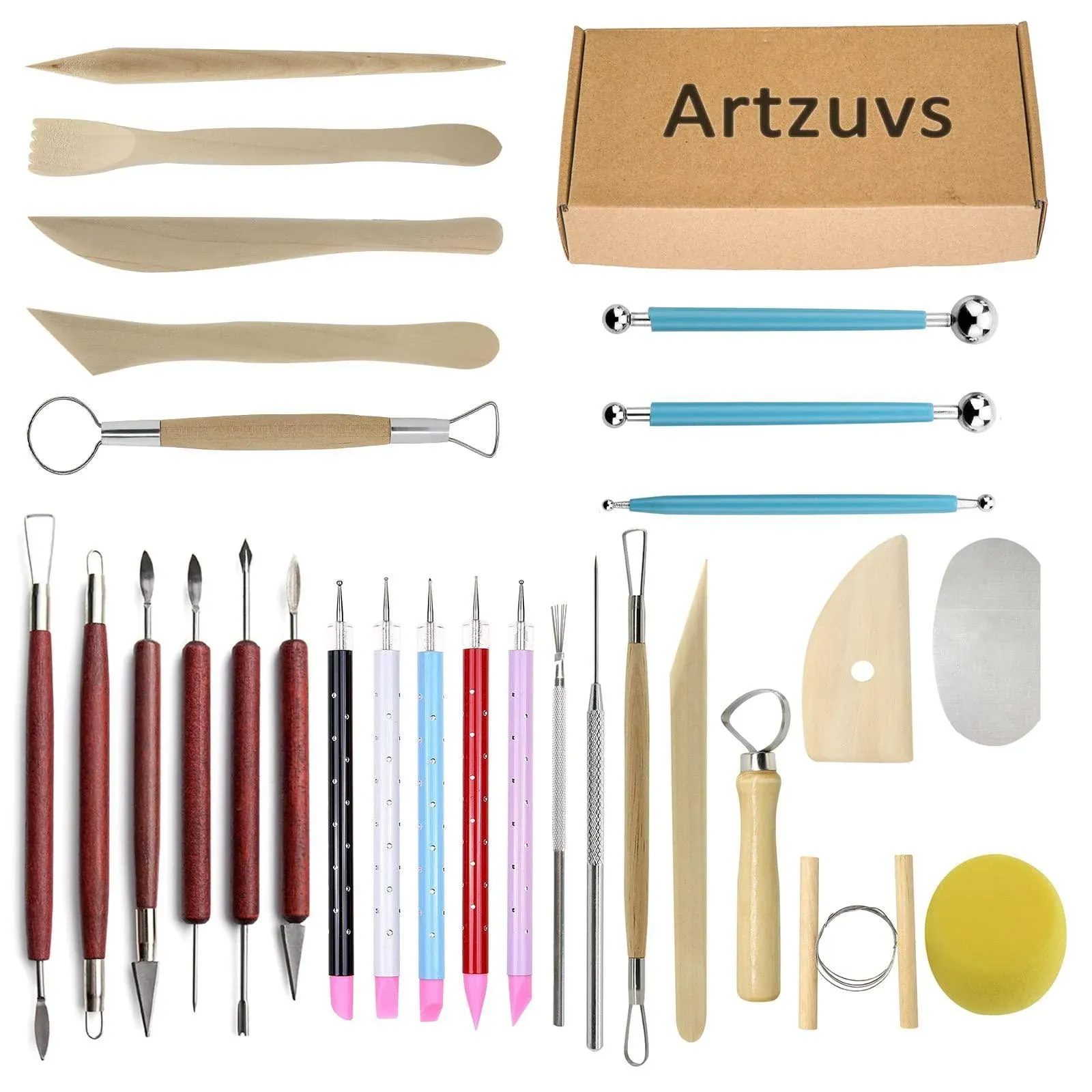 Artzuvs Clay Tools,28pcs Polymer &amp; Pottery Sculpting Tools Set,Ceramic Tools, Modeling Clay Supplies Tools Kit for