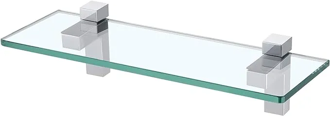 KES Bathroom Tempered Glass Shelf 14" 8MM-Thick Wall Mount Rectangular, Polished Chrome Bracket, BGS3201S35