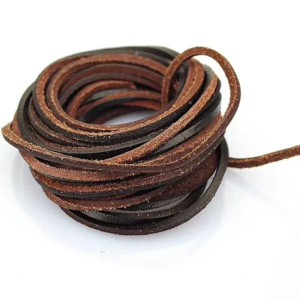 LolliBeads 3mm Flat Genuine Leather Strip Cord Braiding String Dark Brown ...