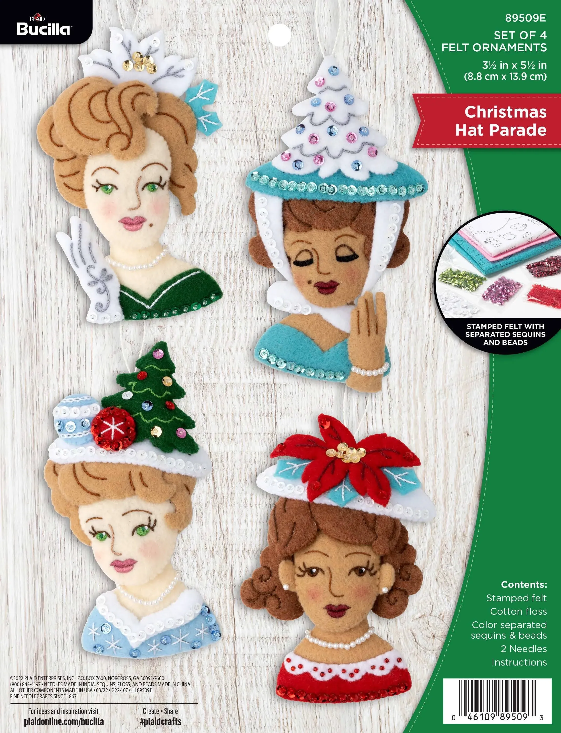 Bucilla Felt Ornaments Applique Kit Set of 4 - Christmas Hat Parade