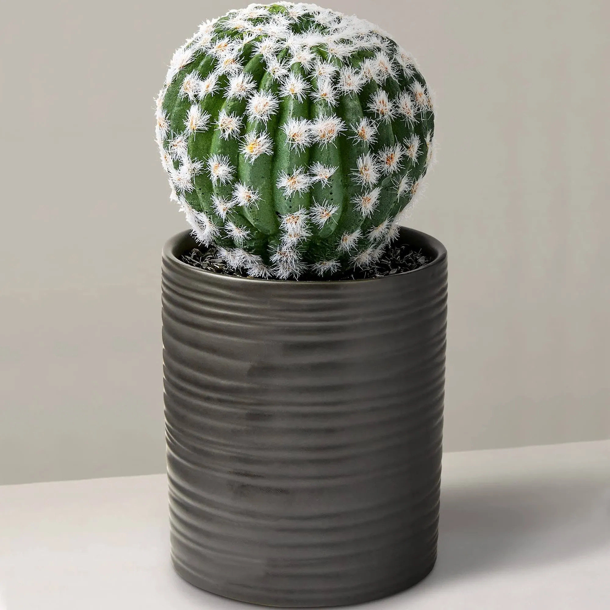 SEEKO Succulents 8'' Fake Cactus - Realistic Artificial Cactus - Life-Like Round Cactus Plant - Indoor Cactus Decor for Dorm, Desk, Shelf or Office