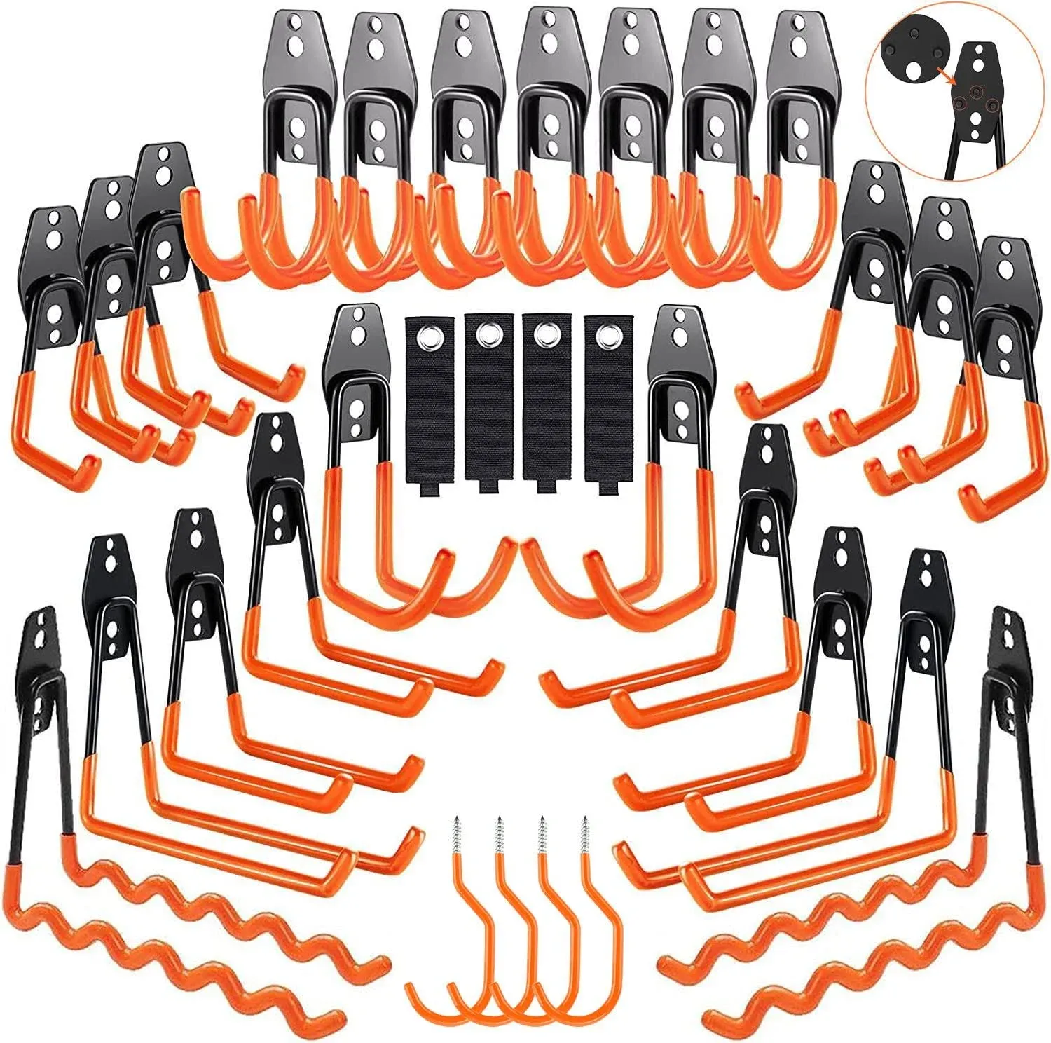 3-H Garage Wall Hooks 31 Pack,Garage Hooks Heavy Duty with Extra Welding Spots,Garage Hooks for Hanging,Garage Organizer for Garden,Lawn,Yard Tools,Chairs,Ladders,WeedEater,Shovel,Blower(Orange)