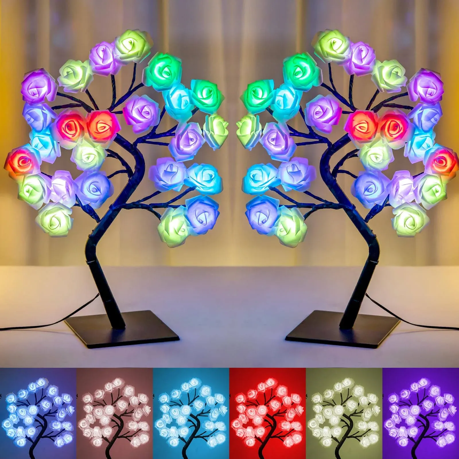 BDUSXYZ 2pcs 18 Colors Rose Tree Lamp - Multicolor Rose Lamp with Remote Timer ...