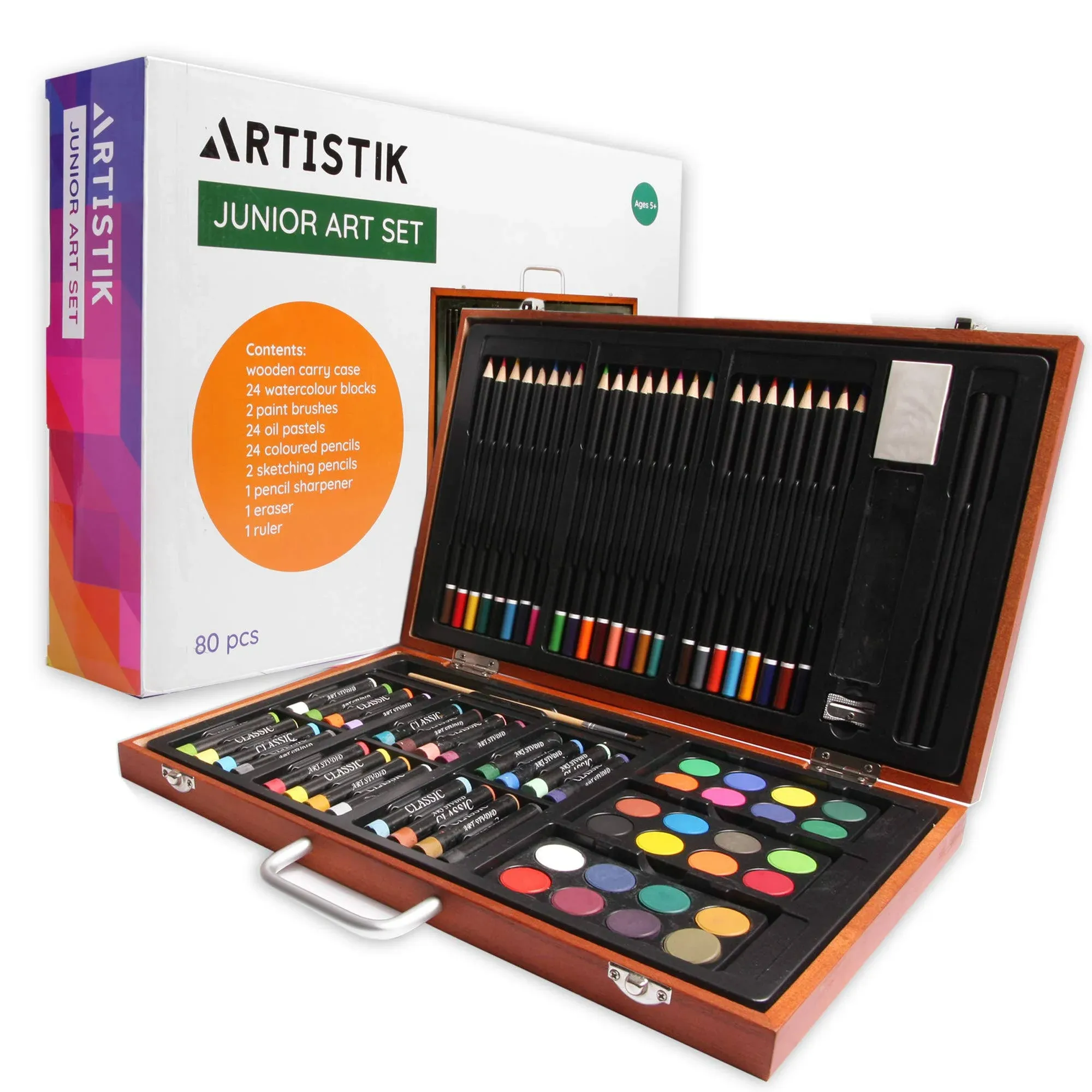 Deluxe Art Set for Kids - 80 Piece Art Supplies Kit w/ Wood Case, Creative Pr...