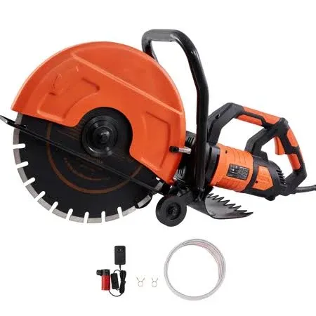 VEVOR Electric Concrete Saw, 14 In Circular Saw Cutter With 5 In Cutting Depth, Wet/Dry Disk Saw Cutter Includes Water Line, Pump And Blade