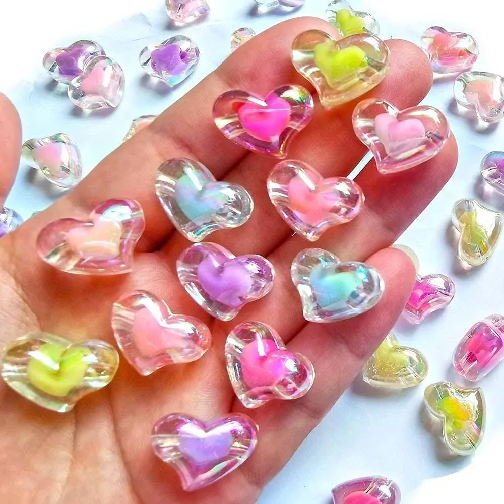 Qingxii Decorr Mixed Colors Shiny AB Color Acrylic Love Heart Shaped Bead DIY ...