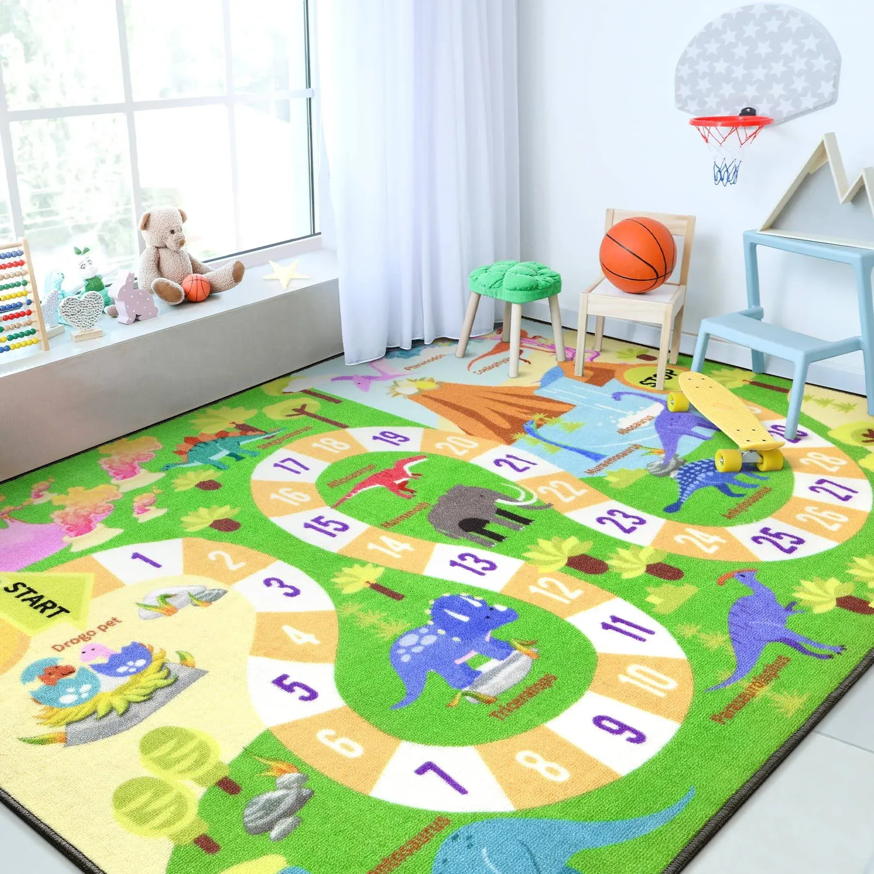 Chicrug Kids Dinosaur Playmats Educational Area Rugs, Kids Play Mat Carpet for