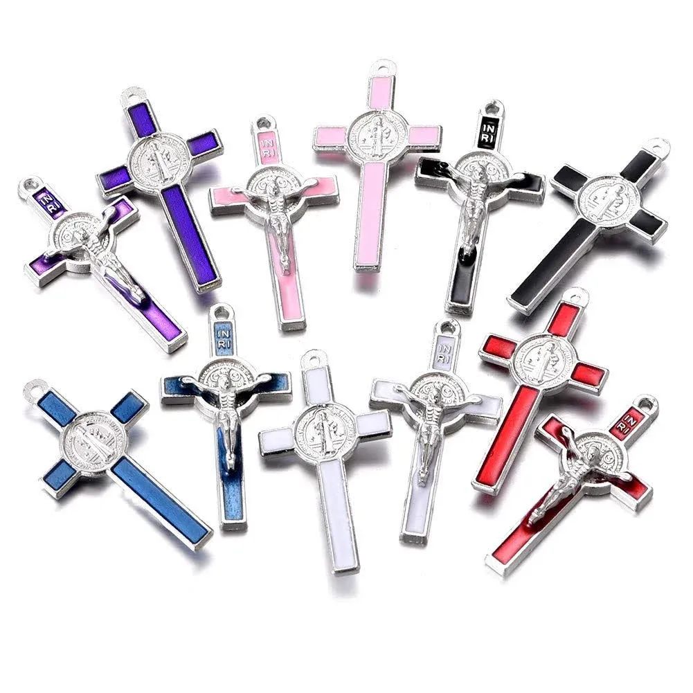 Weyuley 30pcs Mixed Gold Plated Enamel Cross Charm Pendant for DIY Jewelry Making ...