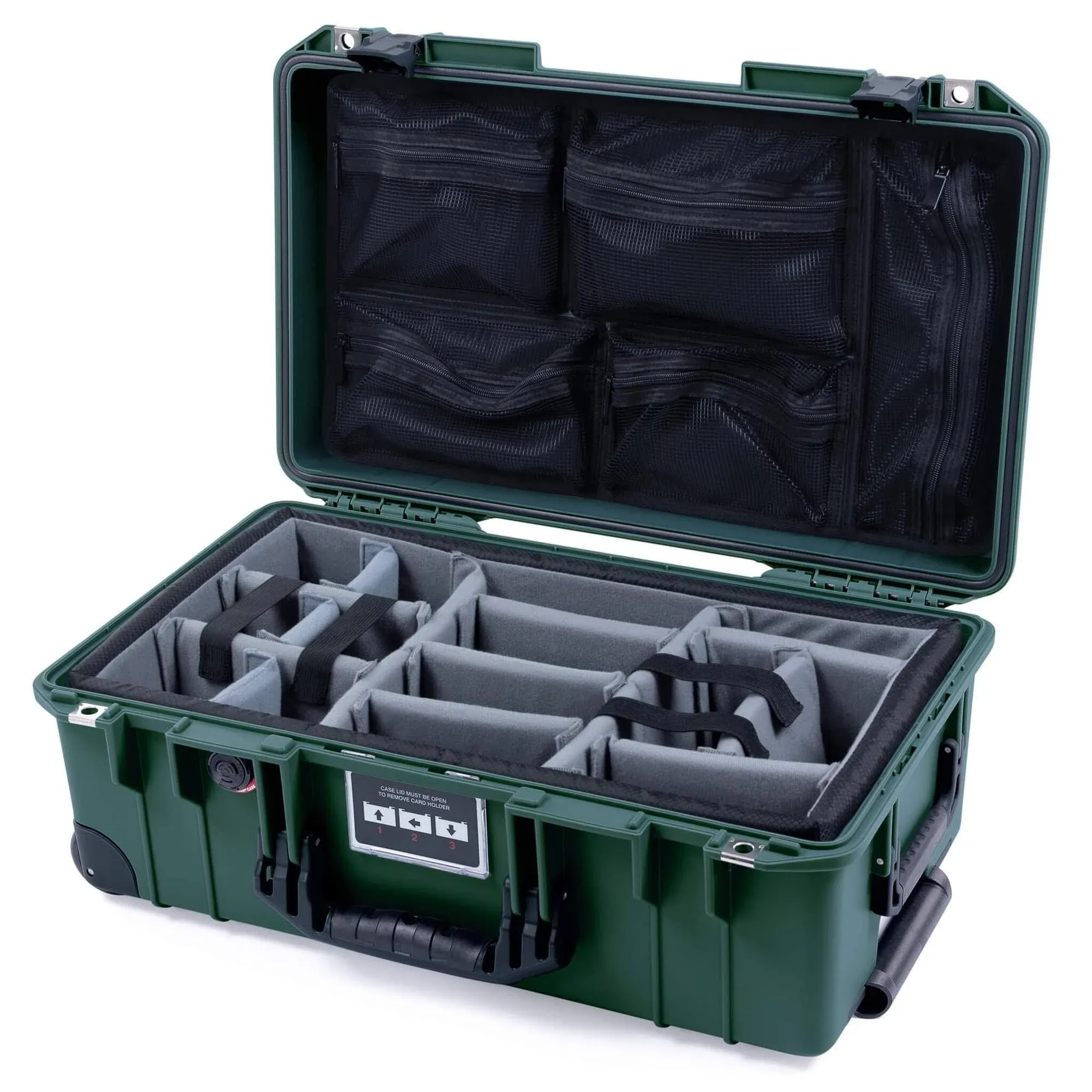 Trekking Green &amp; Black Pelican 1535 case with grey CVPKG dividers &amp; lid org.