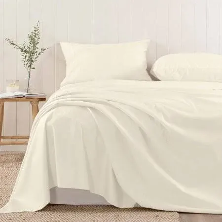 Pizuna Pure 100% Cotton Flat Sheets Only Full Ivory (1 PC), Luxurious 400 Thread Count Long Staple Cotton Sateen with 4inch Hem (Combed Full Flat Sheet Only Cotton)