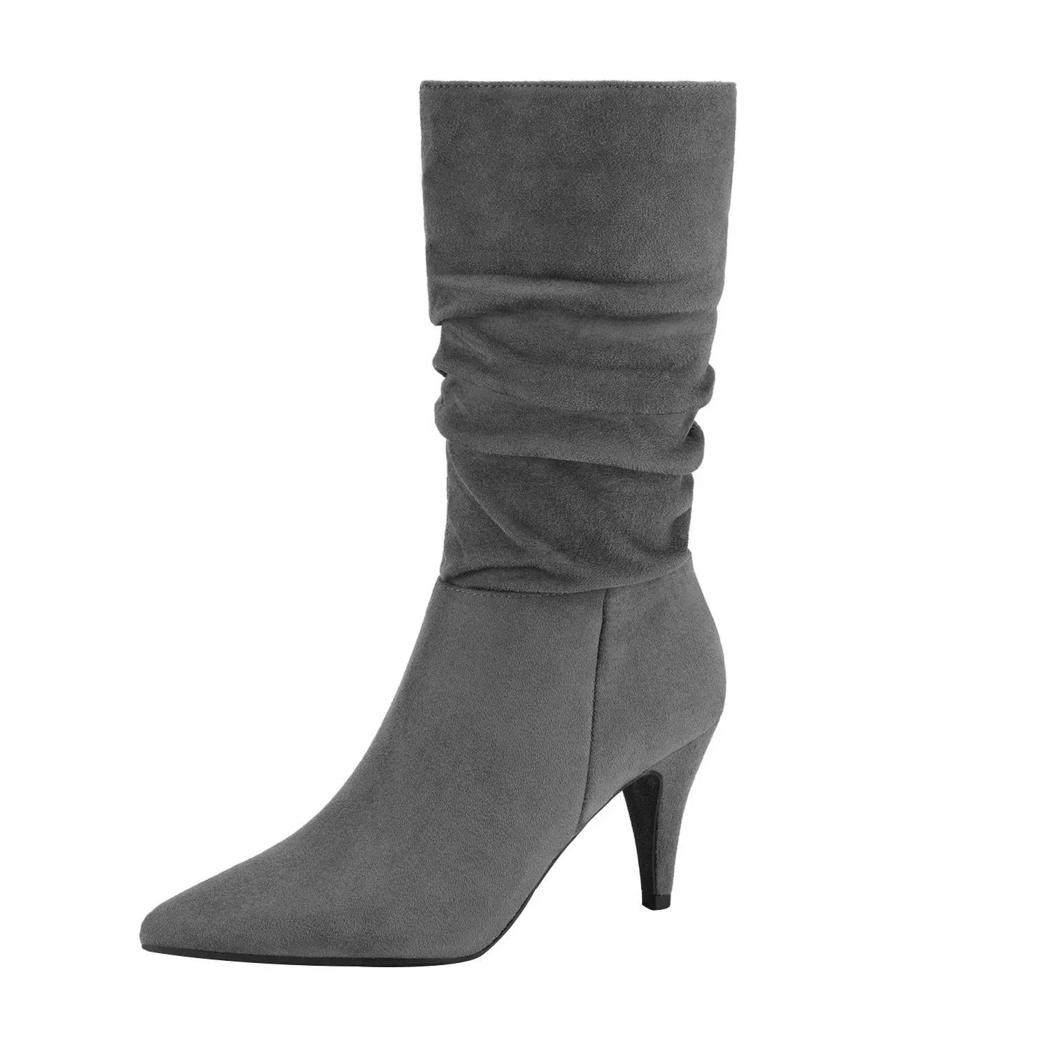 Dream Pairs Women Suede Mid Calf Boots Stilettos High Heel Zip Up Fashion Boots