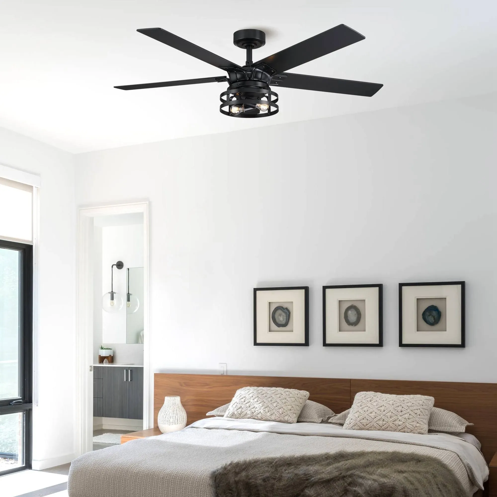 Parrot Uncle 52" Industrial Reversible 5-Blade LED Ceiling Fan with Remote Matte Black with Walnut/Black N/A Matte