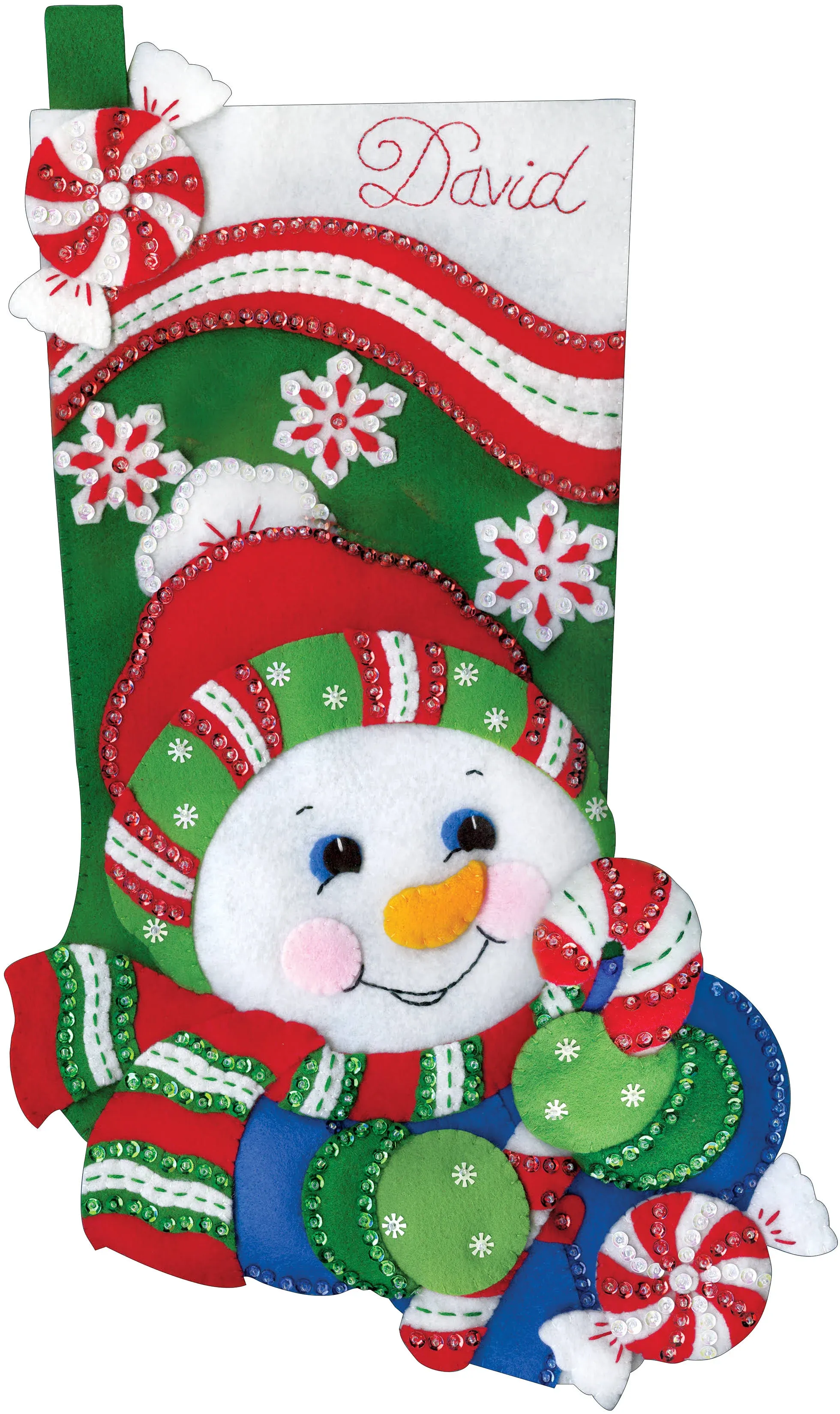 Design Works Felt Stocking Applique Kit 18" Long-Candy Cane Snowman