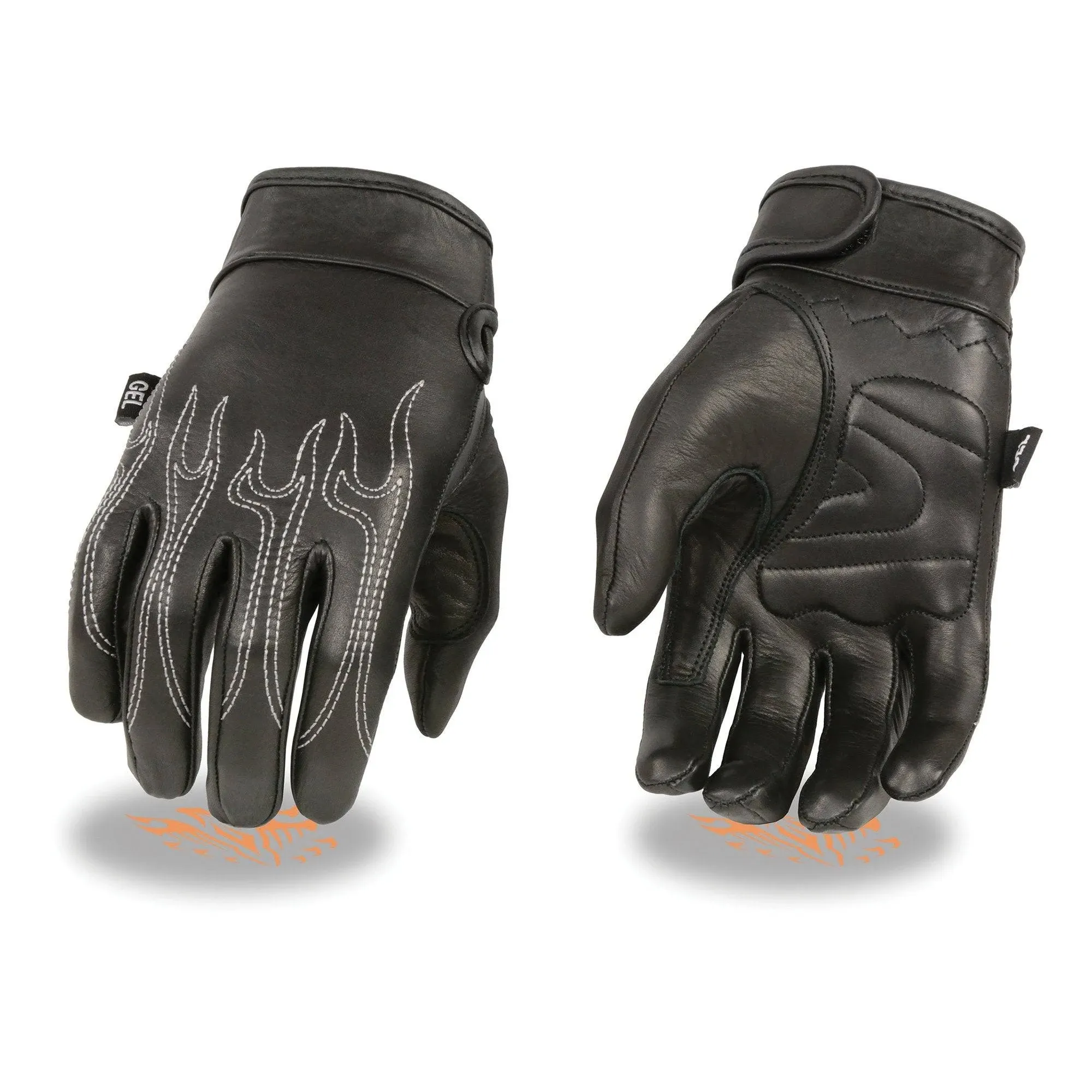 Milwaukee Leather Men's Flame Embroidery Leather Cruising Gloves