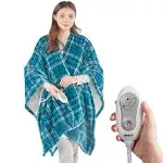 Degrees of Comfort Sherpa Heated Blanket Wrap, Cozy & Snuggy Electric Shawl for Women, Washable, Auto Shut-Off, Reversible 50 x 64 Inch, Blue Plaid