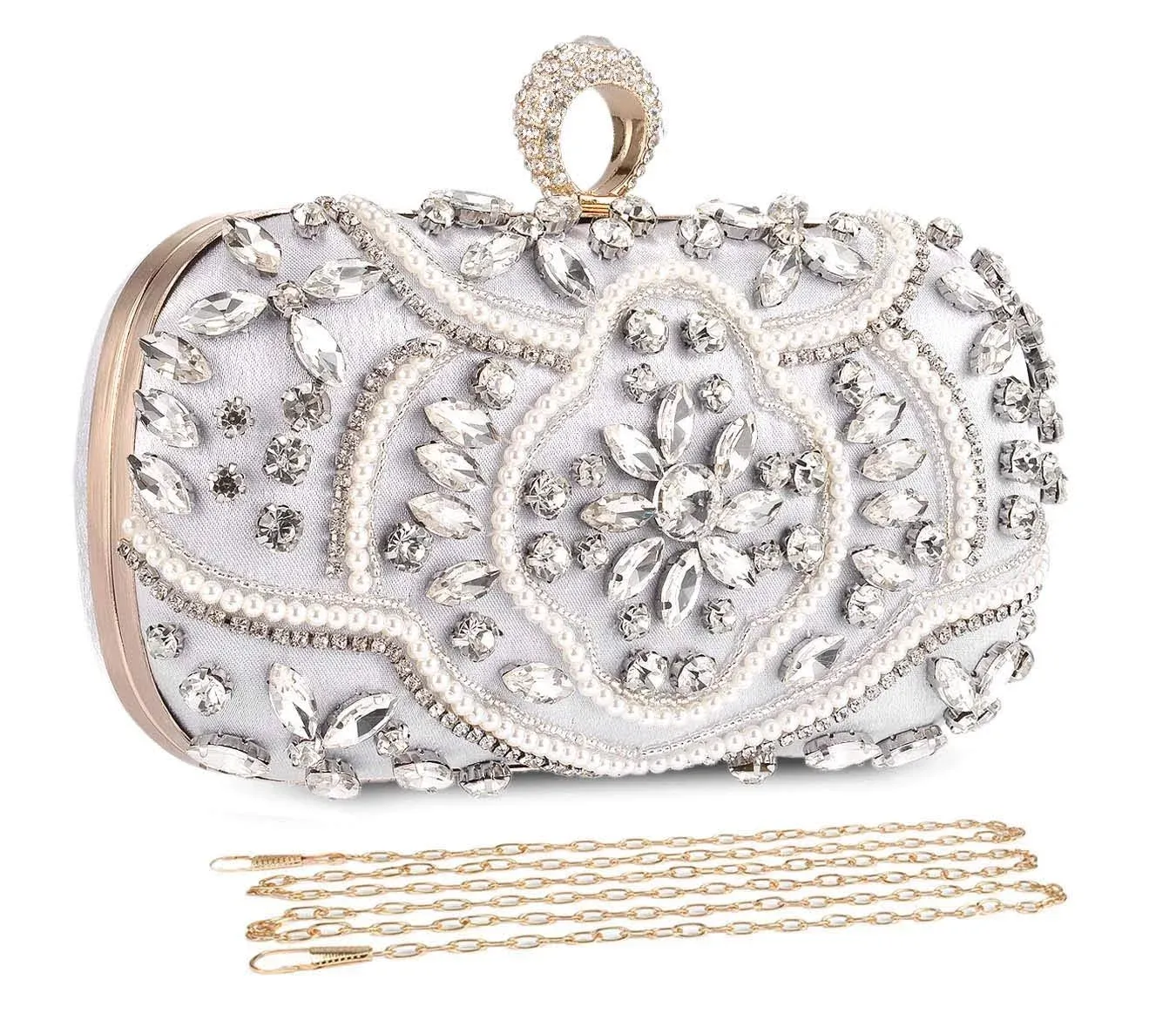  Beaded Crystal Clutch Purses for Women Evening Handbags Formal One Size Silver