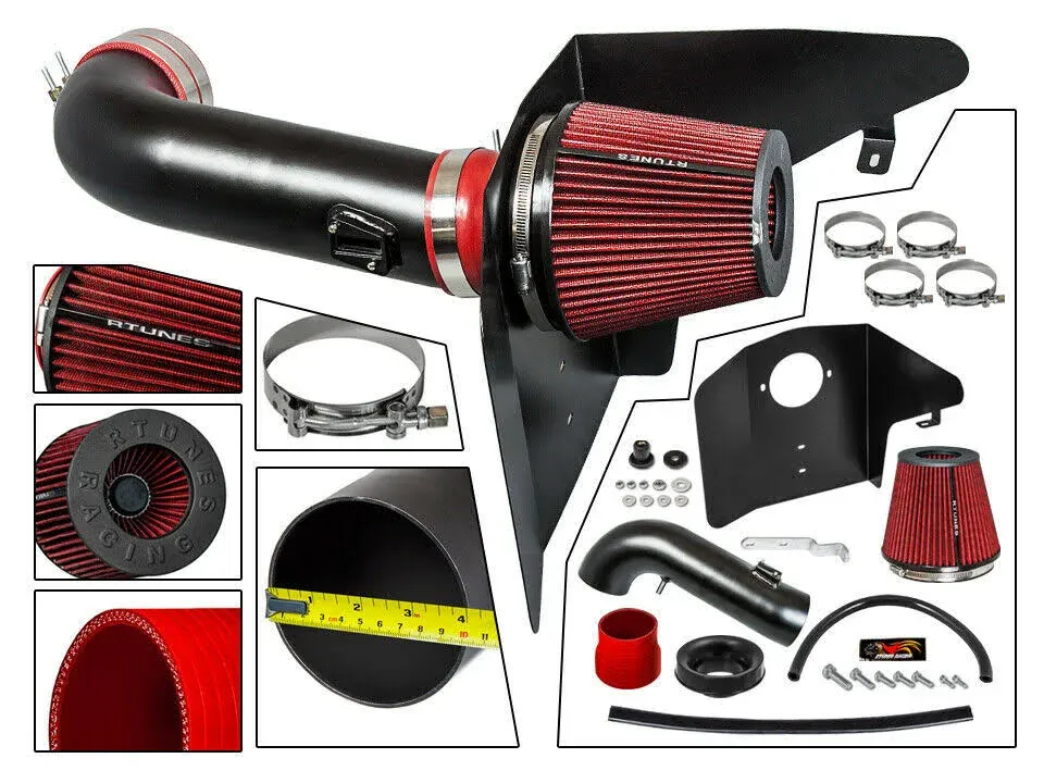 BCP 10-15 Camaro 6.2L V8 Heat Shield Cold Air Intake Induction Kit +RED Filter