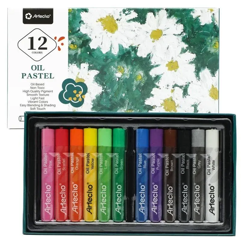 Artecho Oil Pastels Set of 48 Colors Soft Oil Pastels for Art Painting Drawing Blending Oil Crayons Pastels Art Supplies for Artists Beginners