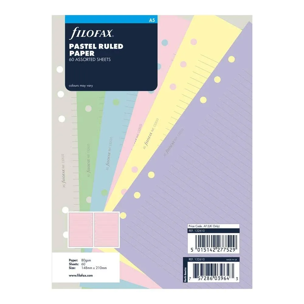 Rediform Filofax B132610 Organizer Refill, A5 Size, Pastel colors, Ruled Paper