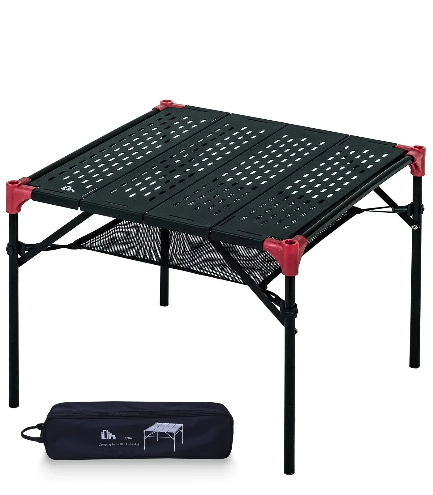 iClimb Extendable Folding Table Large Tabletop Area Ultralight Compact with Hollow Out Tabletop and Carry Bag for Camping Backpacking Beach Concert BBQ Party, Three Size (Black - XL)