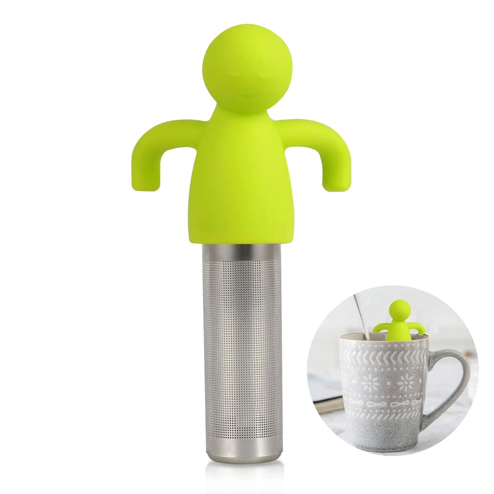 Tea Infuser for Loose Tea Extra Fine Mesh Tea Steeper with Cute Design Tea Strainer Ball with Silicone Handle for Tea Cup Mug, Stainless steel Green