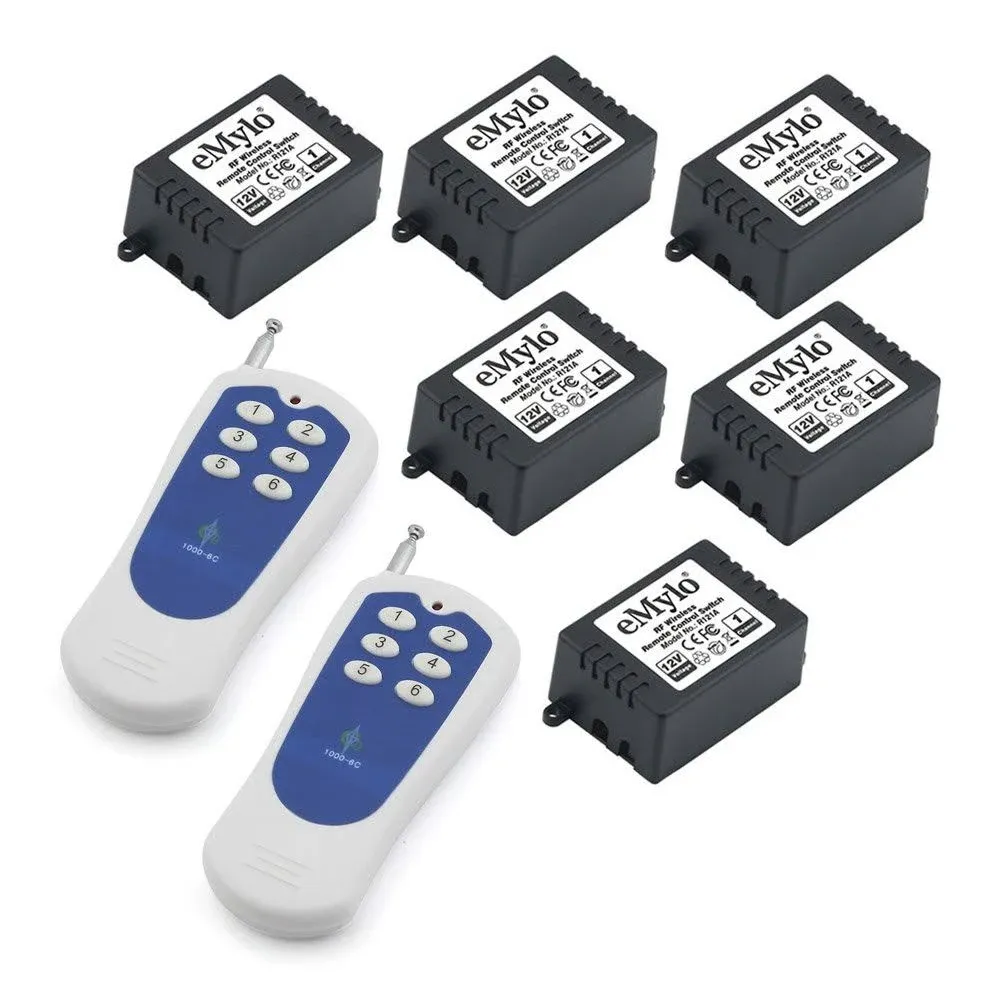 eMylo DC 12V 6X 1 Channel RF Relay Wireless Remote Control Switch 433MHz